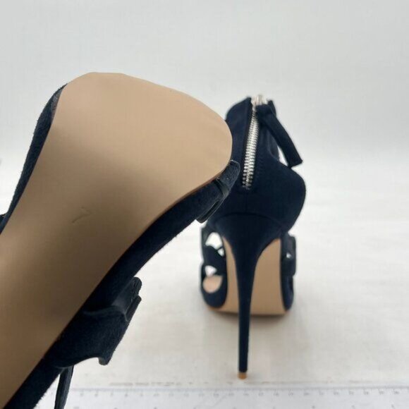 FSJ Navy Hot Open Toe Strappy Heeled Sandals Suede Dress Shoes for Party Wedding - Picture 6 of 8